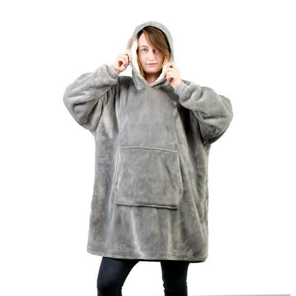 Fleece-Lined Blanket Sweater with Giant Hood, Wide Sleeves and Front Pocket | Roomy Blanket Sweater with Hood | Wearable Blankets