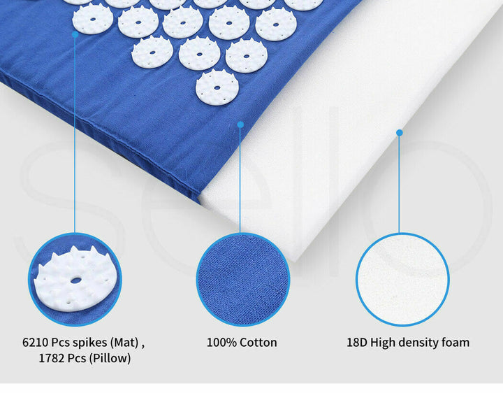 Acupressure Mat and Pillow Set with Hundreds of Pressure Points | Prickle-Point Relaxation Mat and Pillow | Acupressure Mats