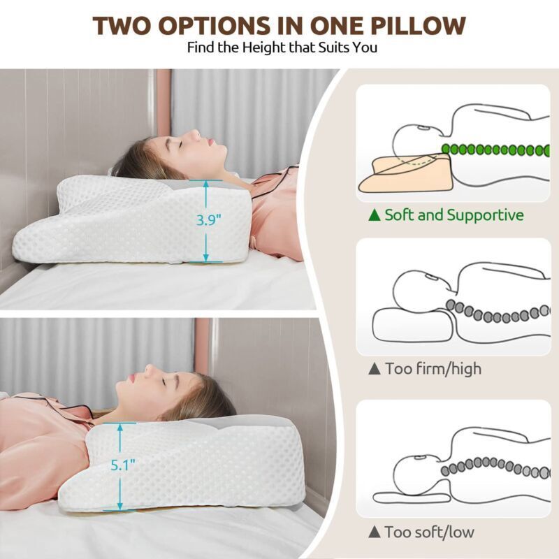 5-in-1 Ergonomic Memory Foam Cervical Pillow with Arm Rests and Silk Cover | Five Zones for Neck Comfort | Bed Pillows