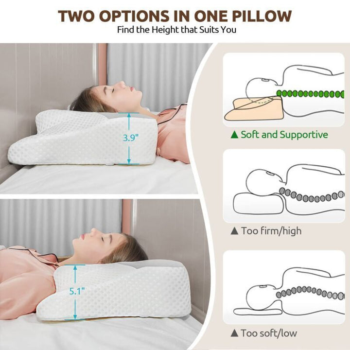 5-in-1 Ergonomic Memory Foam Cervical Pillow with Arm Rests and Silk Cover | Five Zones for Neck Comfort | Bed Pillows