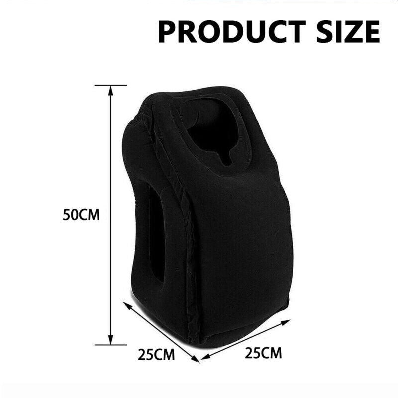 Inflatable Forward-Facing Travel Pillow with Velvety Flocking and Carry Bag | Lean-In Pillow for Long Flights | Travel Pillows