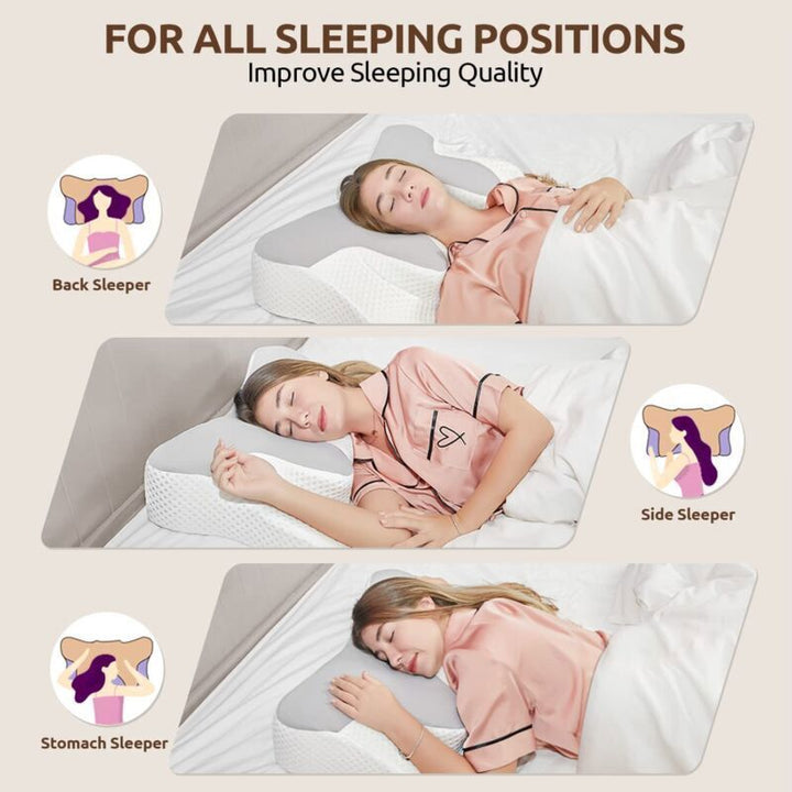 5-in-1 Ergonomic Memory Foam Cervical Pillow with Arm Rests and Silk Cover | Five Zones for Neck Comfort | Bed Pillows