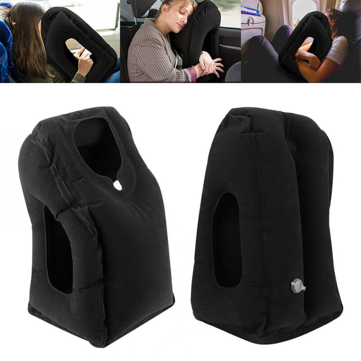 Inflatable Forward-Facing Travel Pillow with Velvety Flocking and Carry Bag | Lean-In Pillow for Long Flights | Travel Pillows