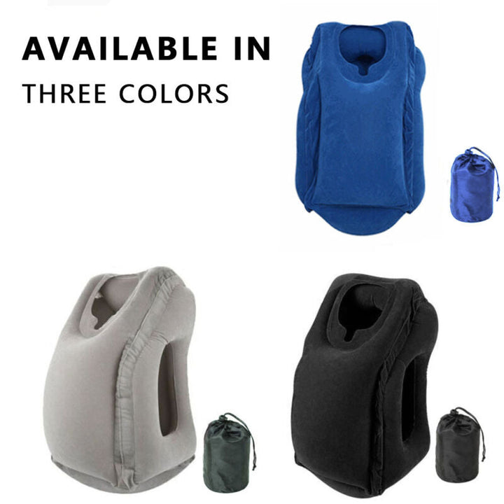 Inflatable Forward-Facing Travel Pillow with Velvety Flocking and Carry Bag | Lean-In Pillow for Long Flights | Travel Pillows