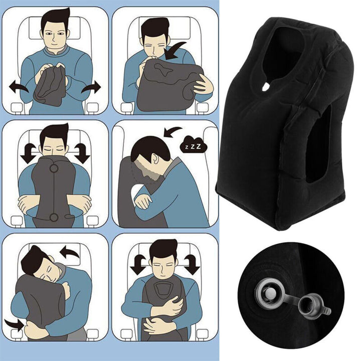 Inflatable Forward-Facing Travel Pillow with Velvety Flocking and Carry Bag | Lean-In Pillow for Long Flights | Travel Pillows