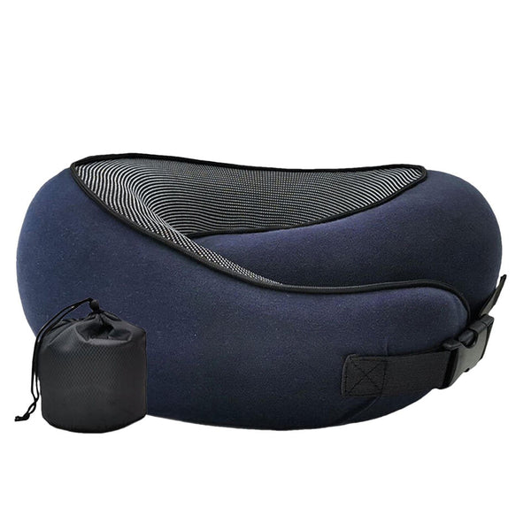 Memory Foam Travel Neck Pillow with Snap Closure and Free Eye Mask | Secure Neck Support With Travel Extras | Travel Pillows