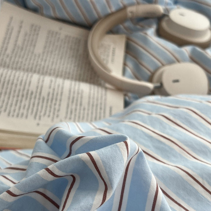 Striped Sky Blue Duvet Cover Set with Flat or Fitted Sheet Options | Sky Blue Stripes, Flat or Fitted | Bedding Sets