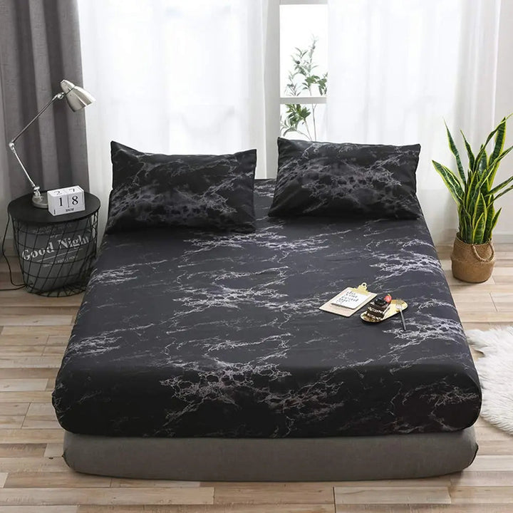Marble Print Microfiber Fitted Sheet Set with Deep Pocket Elastic | Marble-Look Fitted Sheet That Stays Put | Fitted Sheets