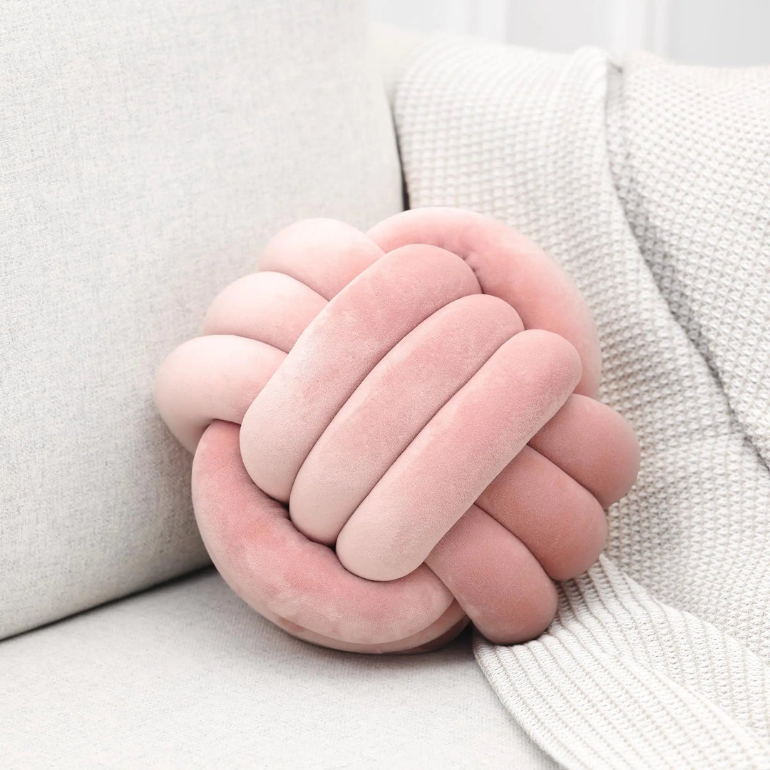 Hand-Woven Nordic Knot Ball Throw Pillow in Lamb Wool Style Fabric | Sculptural Knotted Cushion | Decorative Pillows