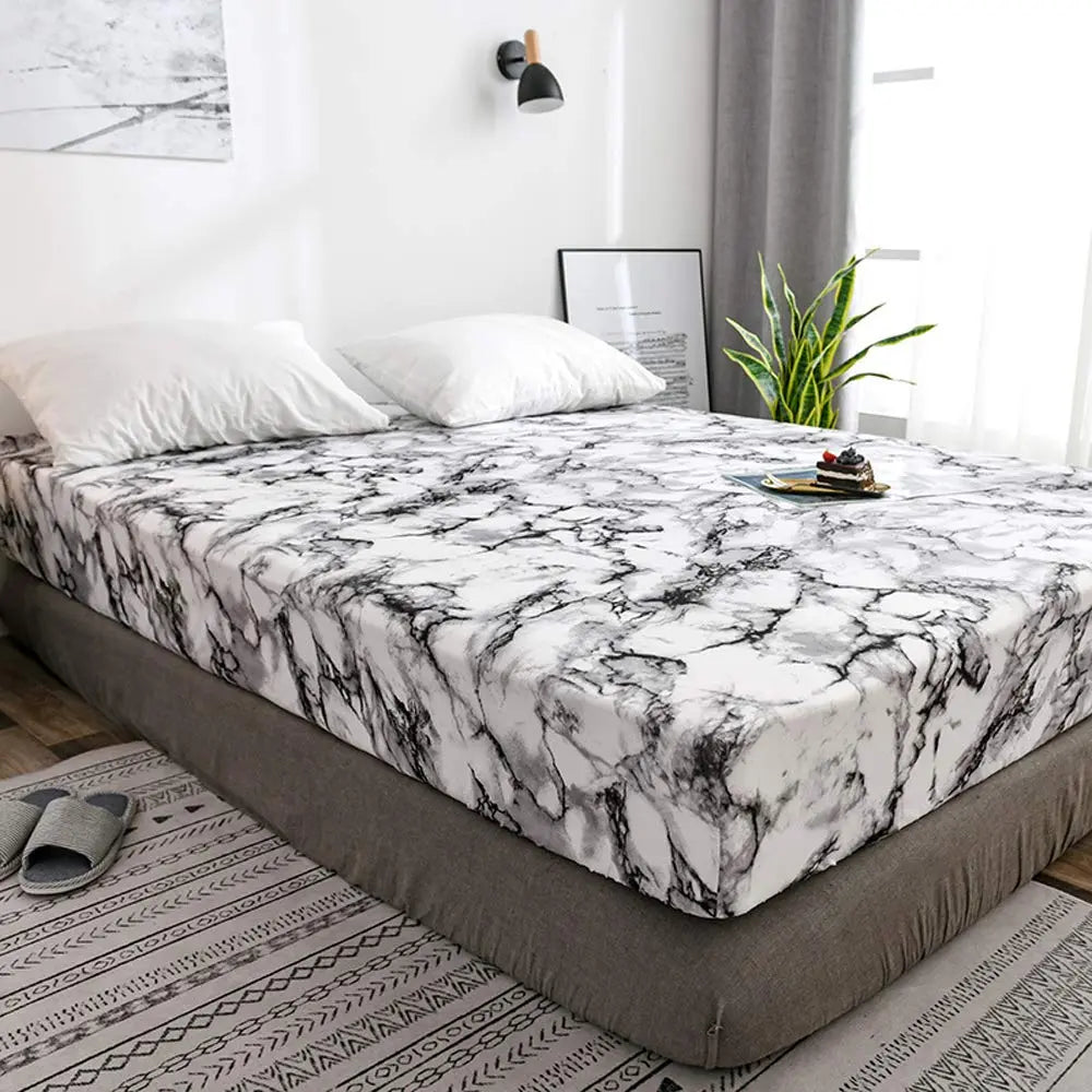 Marble Print Microfiber Fitted Sheet Set with Deep Pocket Elastic | Marble-Look Fitted Sheet That Stays Put | Fitted Sheets