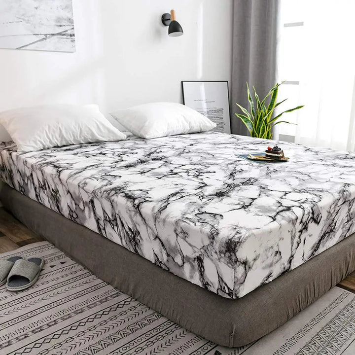Marble Print Microfiber Fitted Sheet Set with Deep Pocket Elastic | Marble-Look Fitted Sheet That Stays Put | Fitted Sheets