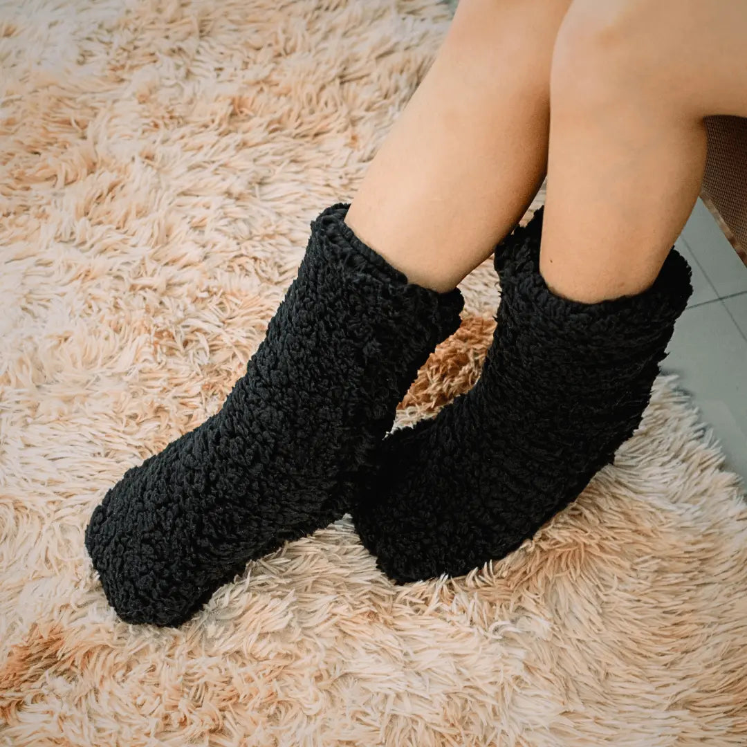 Warm Fuzzy Cotton Floor Socks with Silicone Grip Sole, One Pair | Non-Slip Warm Home Socks | Socks