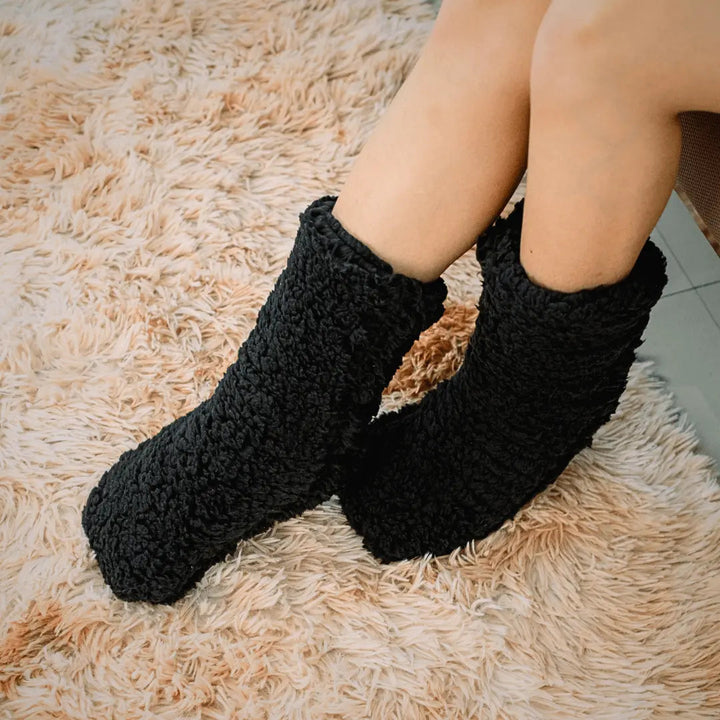 Warm Fuzzy Cotton Floor Socks with Silicone Grip Sole, One Pair | Non-Slip Warm Home Socks | Socks