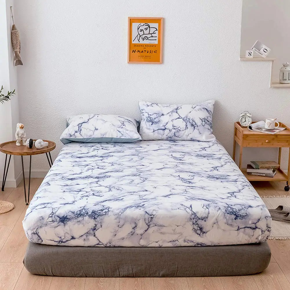 Marble Print Microfiber Fitted Sheet Set with Deep Pocket Elastic | Marble-Look Fitted Sheet That Stays Put | Fitted Sheets