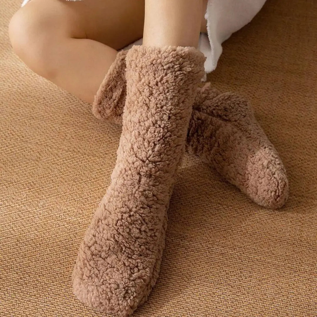 Warm Fuzzy Cotton Floor Socks with Silicone Grip Sole, One Pair | Non-Slip Warm Home Socks | Socks