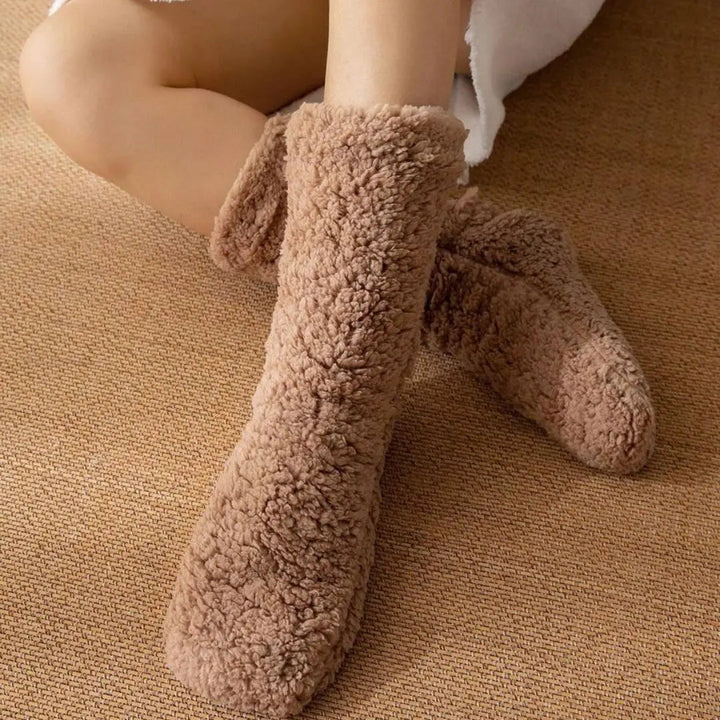 Warm Fuzzy Cotton Floor Socks with Silicone Grip Sole, One Pair | Non-Slip Warm Home Socks | Socks