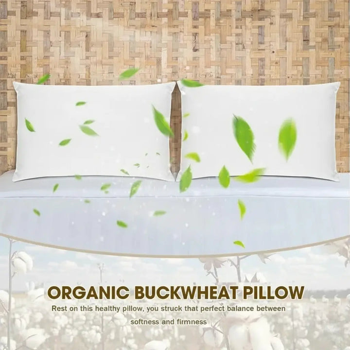 Organic Buckwheat Hull Pillow with Adjustable Fill, 40x60cm, Japanese Style | Firm Cooler Buckwheat Support | Bed Pillows