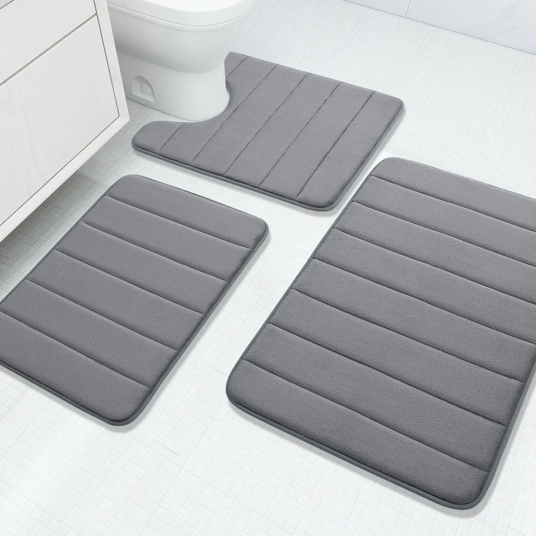 Velvet Memory Foam Bathroom Rug Set of 3 with Non Slip Backing | Plush, Absorbent Bath Rug Trio | Bath Rugs