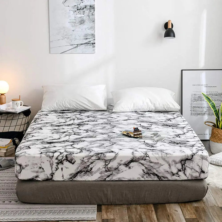 Marble Print Microfiber Fitted Sheet Set with Deep Pocket Elastic | Marble-Look Fitted Sheet That Stays Put | Fitted Sheets