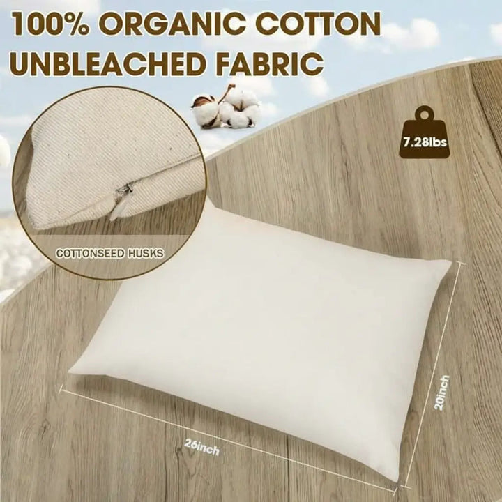 Organic Buckwheat Hull Pillow with Adjustable Fill, 40x60cm, Japanese Style | Firm Cooler Buckwheat Support | Bed Pillows