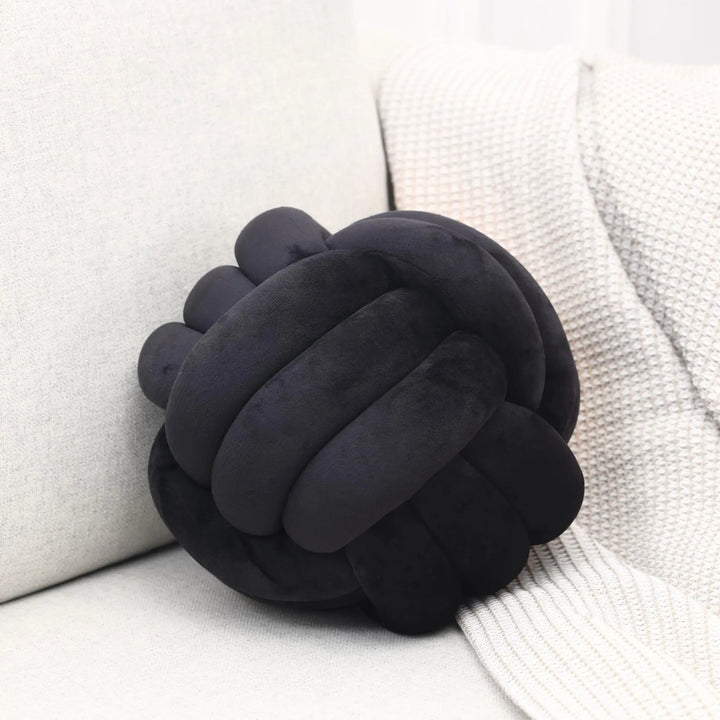 Hand-Woven Nordic Knot Ball Throw Pillow in Lamb Wool Style Fabric | Sculptural Knotted Cushion | Decorative Pillows