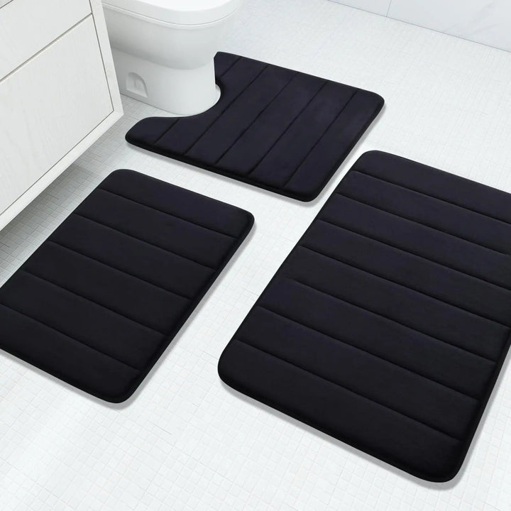 Velvet Memory Foam Bathroom Rug Set of 3 with Non Slip Backing | Plush, Absorbent Bath Rug Trio | Bath Rugs
