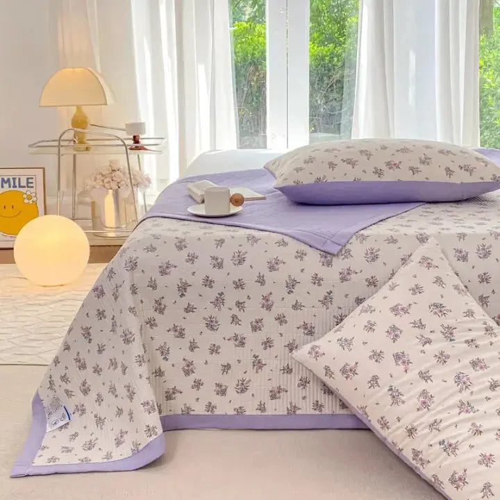 Purple Floral 3-Piece Bedding Set with Microfiber Duvet Cover and Zipper | Pretty Floral Bed Set in Soft Microfiber | Bedding Sets