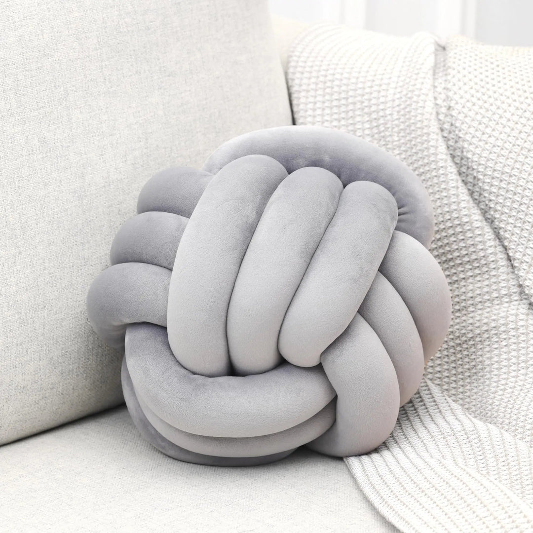 Hand-Woven Nordic Knot Ball Throw Pillow in Lamb Wool Style Fabric | Sculptural Knotted Cushion | Decorative Pillows