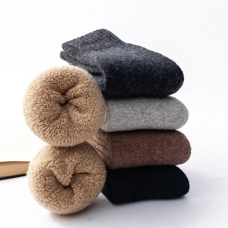 Thick Wool Cashmere Blend Socks with Towel Knit Interior, Unisex Short Length | Cushioned Warmth for Cold Feet | Socks