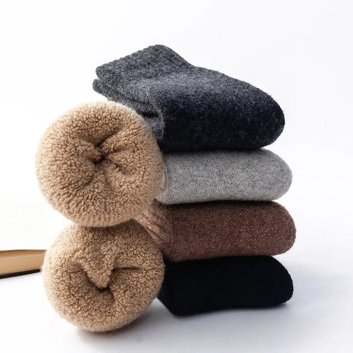 Thick Wool Cashmere Blend Socks with Towel Knit Interior, Unisex Short Length | Cushioned Warmth for Cold Feet | Socks