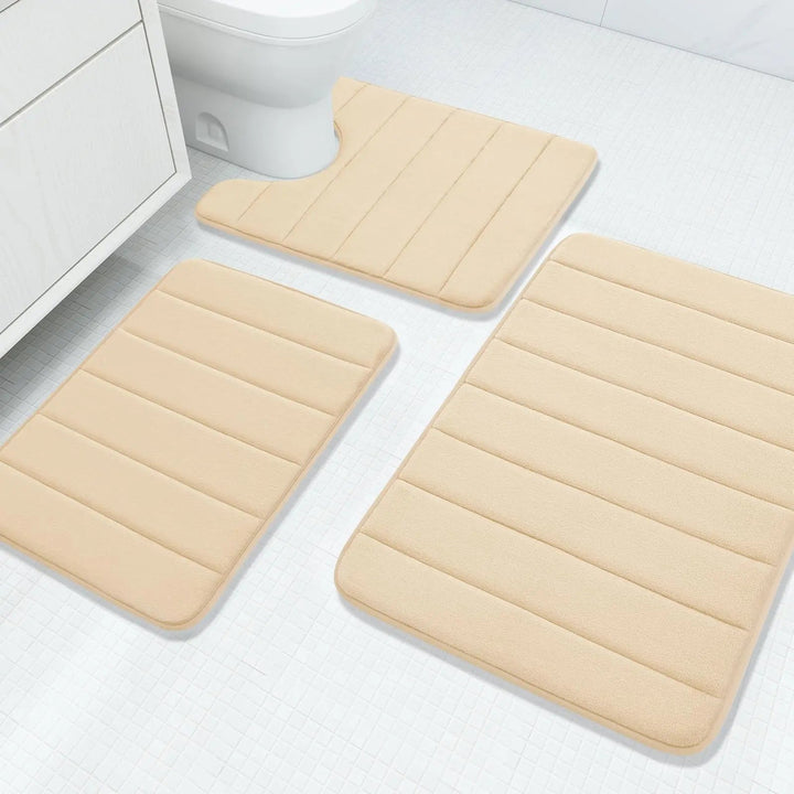 Velvet Memory Foam Bathroom Rug Set of 3 with Non Slip Backing | Plush, Absorbent Bath Rug Trio | Bath Rugs