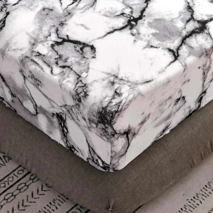 Marble Print Microfiber Fitted Sheet Set with Deep Pocket Elastic | Marble-Look Fitted Sheet That Stays Put | Fitted Sheets