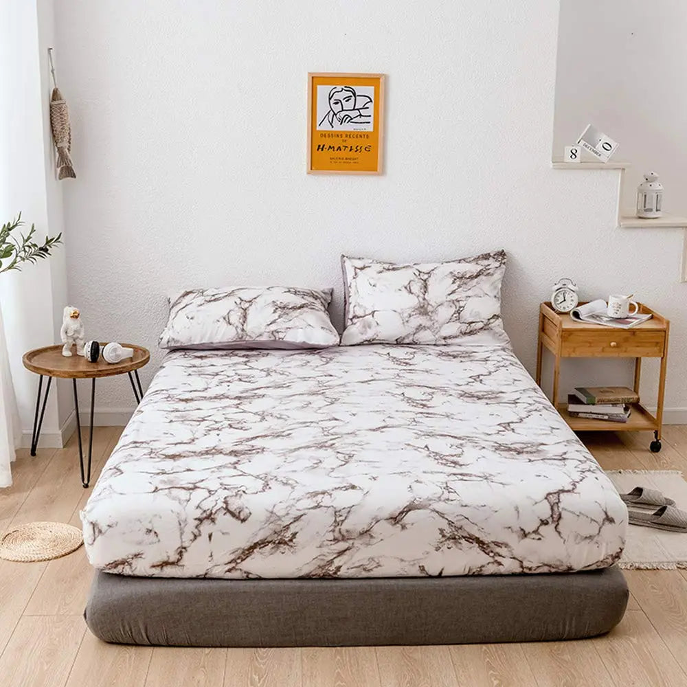 Marble Print Microfiber Fitted Sheet Set with Deep Pocket Elastic | Marble-Look Fitted Sheet That Stays Put | Fitted Sheets