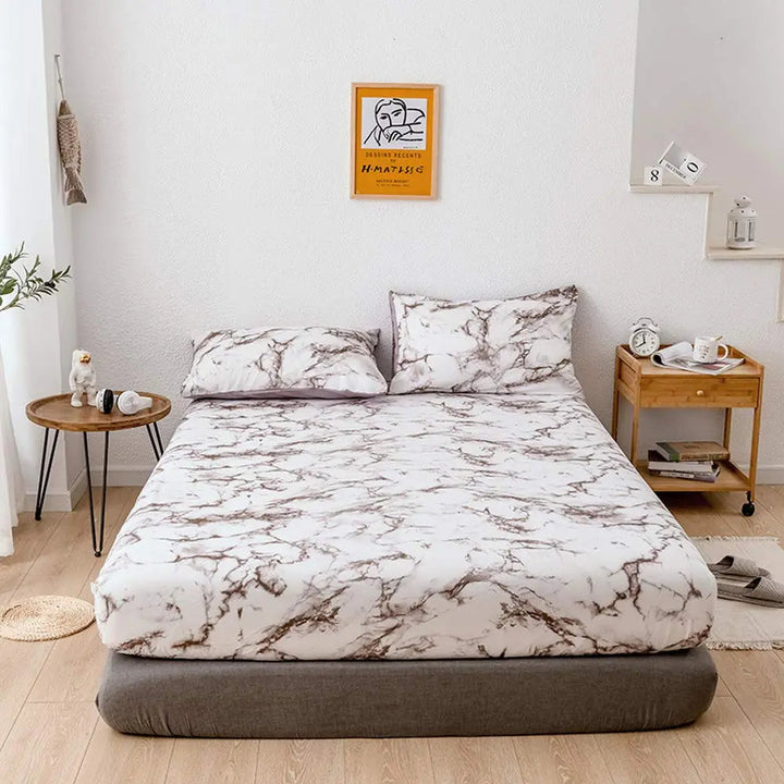 Marble Print Microfiber Fitted Sheet Set with Deep Pocket Elastic | Marble-Look Fitted Sheet That Stays Put | Fitted Sheets