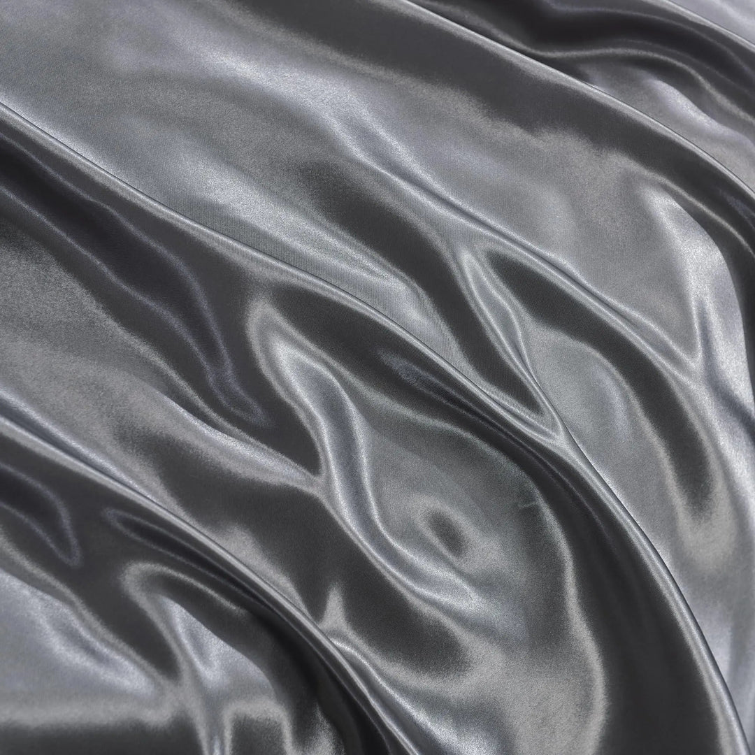 Solid Gray Satin Silk-Finish Bedding Set with Duvet Cover and Sheet | Hotel-Style Satin Smoothness | Bedding Sets