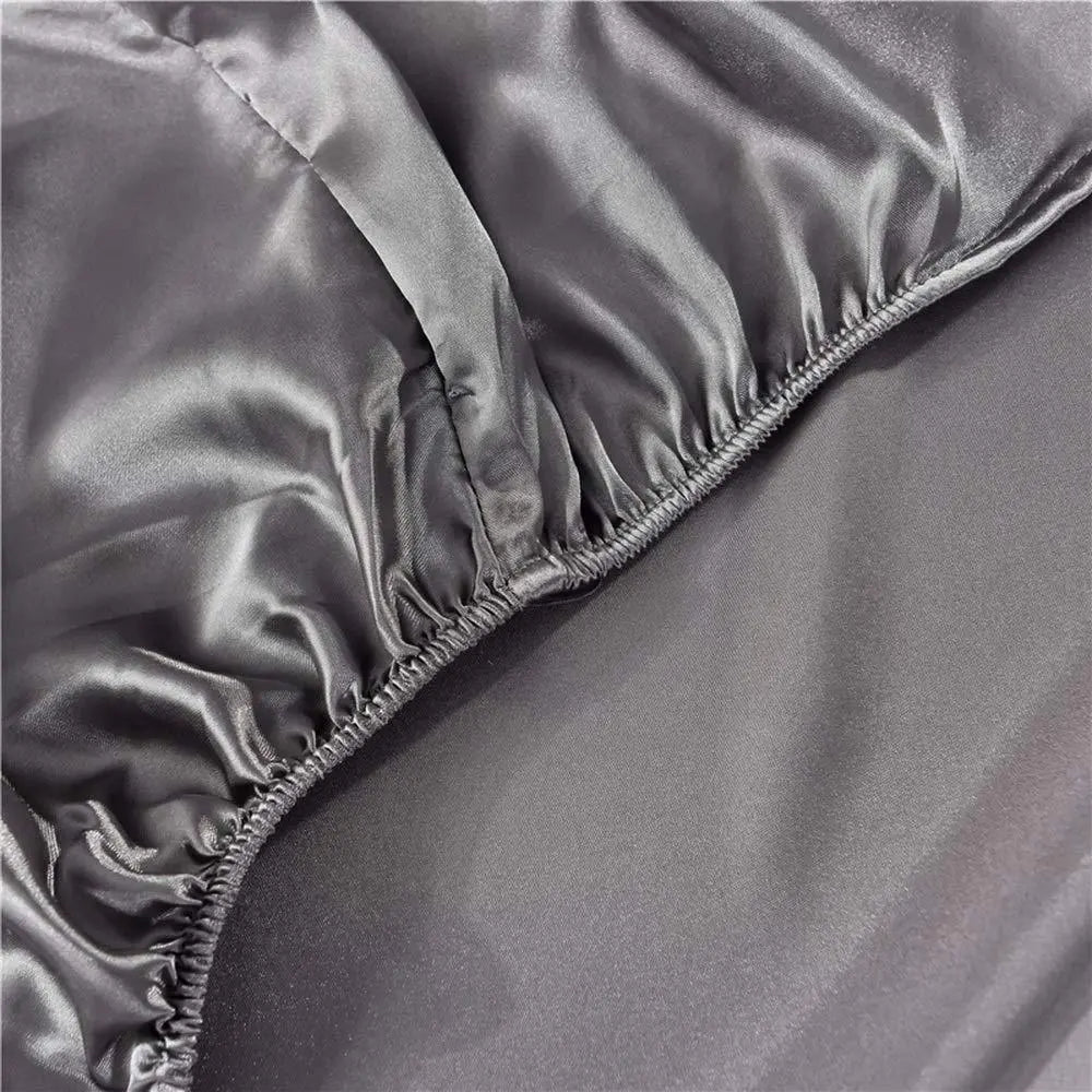 Solid Gray Satin Silk-Finish Bedding Set with Duvet Cover and Sheet | Hotel-Style Satin Smoothness | Bedding Sets