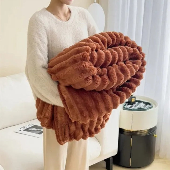 Striped Plush Textured Throw Blanket with Raised Ribbed Stripes | Cloud-Soft Ribbed Stripe Throw | Throw Blankets