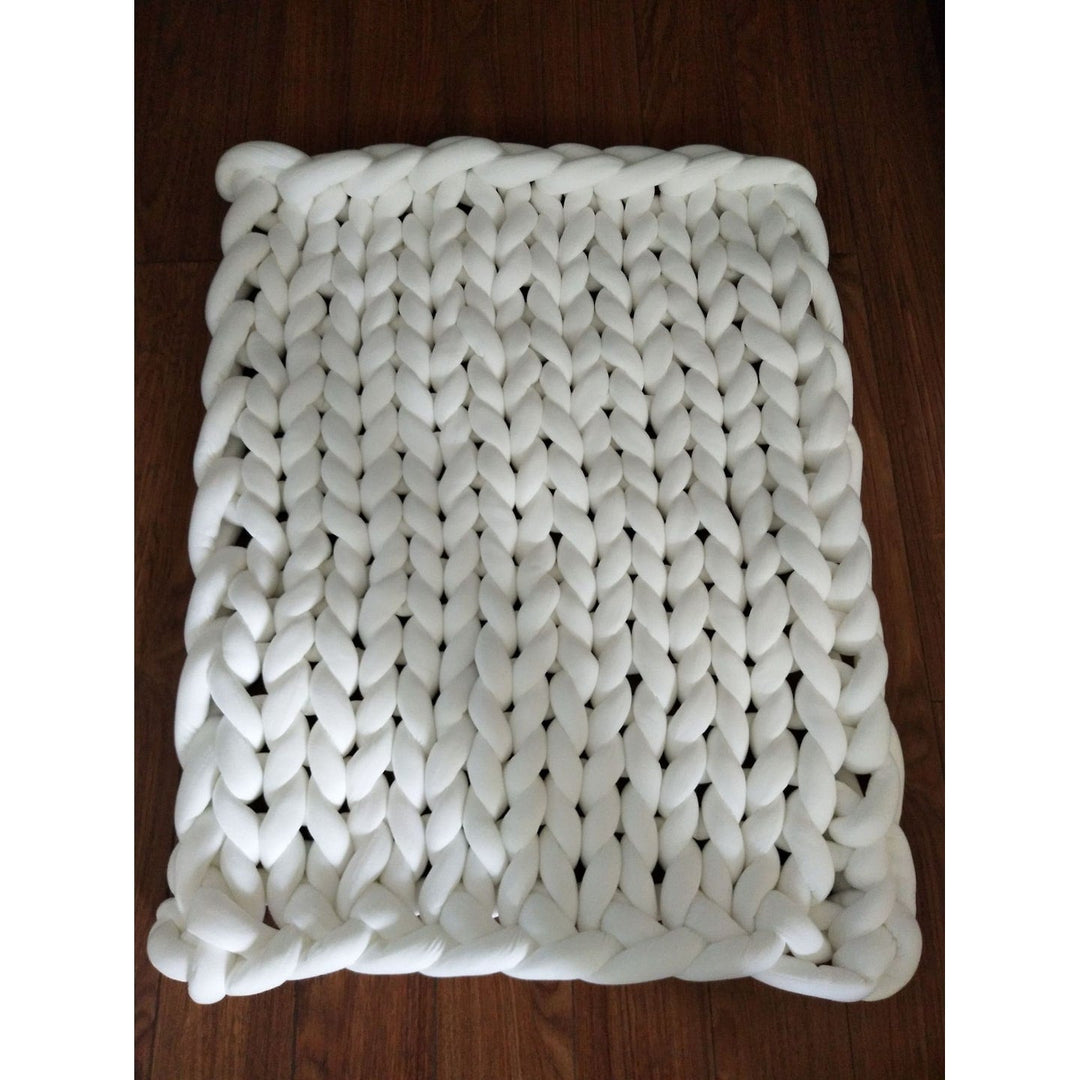 Hand-Woven Weighted Chunky Knit Throw Blanket with Braided Edges | Weighted Chunky Knit Texture | Weighted Blankets