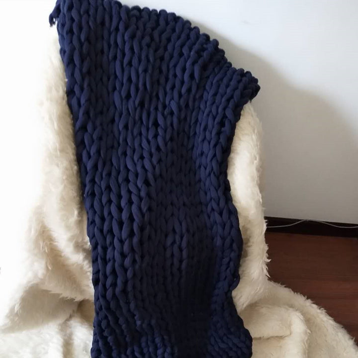 Hand-Woven Weighted Chunky Knit Throw Blanket with Braided Edges | Weighted Chunky Knit Texture | Weighted Blankets