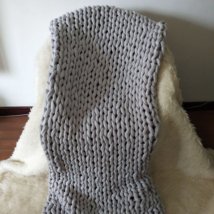 Hand-Woven Weighted Chunky Knit Throw Blanket with Braided Edges | Weighted Chunky Knit Texture | Weighted Blankets