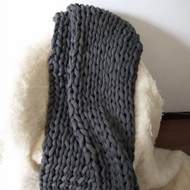 Hand-Woven Weighted Chunky Knit Throw Blanket with Braided Edges | Weighted Chunky Knit Texture | Weighted Blankets