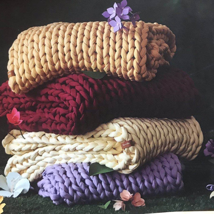 Hand-Woven Weighted Chunky Knit Throw Blanket with Braided Edges | Weighted Chunky Knit Texture | Weighted Blankets