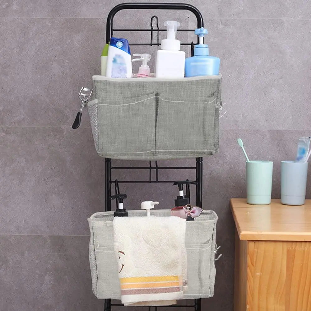 Hanging Bedside Storage Bag in Cotton Linen with Pockets | Keep Essentials Within Reach | Bedside Organizers