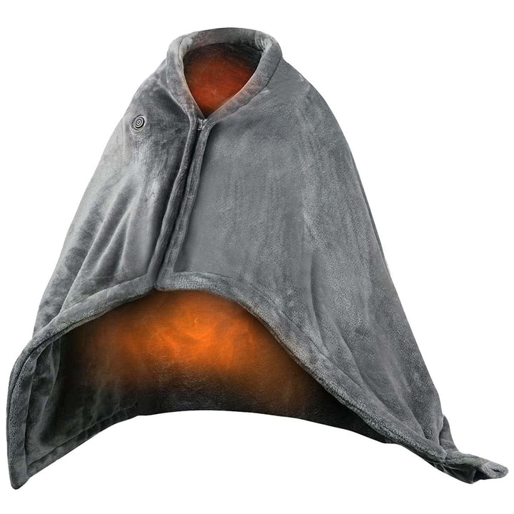 USB Wearable Heated Blanket Shawl with Zipper, 59 x 31 in Flannel Fleece | Cordless USB Shoulder Warmth | Heated Blankets