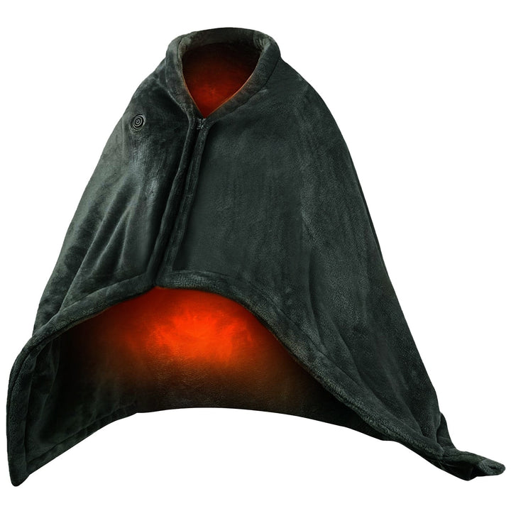 USB Wearable Heated Blanket Shawl with Zipper, 59 x 31 in Flannel Fleece | Cordless USB Shoulder Warmth | Heated Blankets