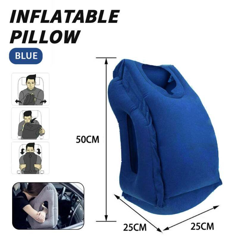 Inflatable Forward-Facing Travel Pillow with Velvety Flocking and Carry Bag | Lean-In Pillow for Long Flights | Travel Pillows