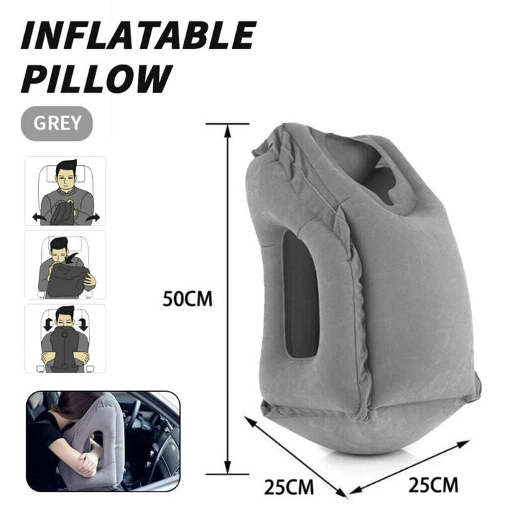 Inflatable Forward-Facing Travel Pillow with Velvety Flocking and Carry Bag | Lean-In Pillow for Long Flights | Travel Pillows