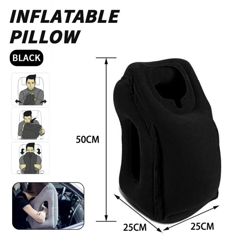 Inflatable Forward-Facing Travel Pillow with Velvety Flocking and Carry Bag | Lean-In Pillow for Long Flights | Travel Pillows