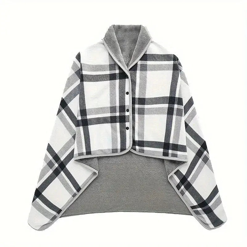 Wearable Flannel Fleece Plaid Blanket with Snap Closure, Poncho or Cape Style | Wear It or Throw It Blanket | Wearable Blankets