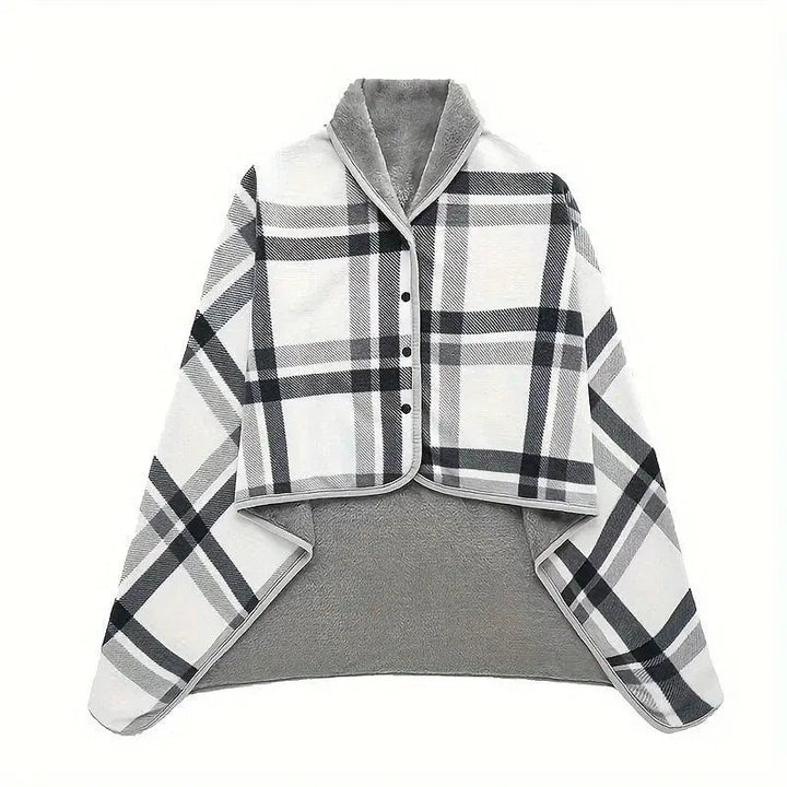 Wearable Flannel Fleece Plaid Blanket with Snap Closure, Poncho or Cape Style | Wear It or Throw It Blanket | Wearable Blankets